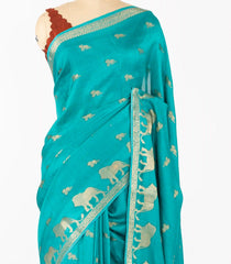 Turquoise Woven Synthetic Dola Silk Saree With Lion Motifs -BL4436