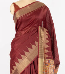 Crimson Woven Synthetic Tussar Saree With Printed Madhubani Motifs-BL4533