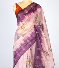Lavender Woven Synthetic Chanderi Cotton Saree With Printed Lord Krishna Motifs-BL4177