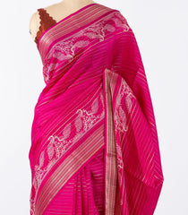 Hot Pink Woven Synthetic Dola Silk Saree With Stripes & Printed Motifs-BL4424