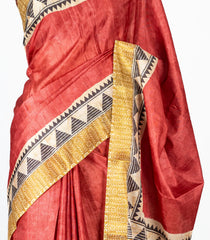 Dusty Peach Woven Art Tussar Silk Saree With Printed Floral Motifs-BL4201
