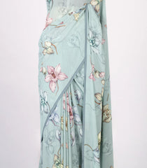 Turquoise Woven Synthetic Georgette Saree With Printed Floral Motifs-BL4218