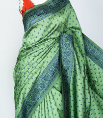 Green Woven Art Dupion Silk Saree With Floral Motifs-BL3909