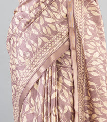 Dusty Pink Woven Art Tussar Saree With Printed Floral Motifs-BL3956