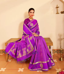 Purple Handloom Kanchipuram Silk Saree With Zari Checks & Buttas-KA15468