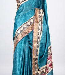 Blue Woven Art Tussar Silk Saree With Printed Floral Motifs-BL4204
