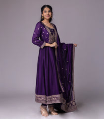 Dark violet & Gold Embroidered Festive Anarkali Set-RC5596