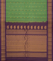 Dark Green Handloom Gadwal Silk Cotton Saree With Buttas & Contrast Border-GA0211