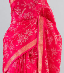 Red Woven Art Dola Silk Saree With Printed Floral Motifs-BL3947