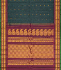 Bottle Green Handloom Gadwal Silk Cotton Saree With Buttas & Contrast Border-GA0221