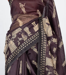 Dark Lilac Woven Synthetic Chanderi Cotton Saree With Printed Village Motifs-BL4168