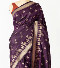 Burgundy Woven Art Soft Silk Saree With Deer Motifs-BL4395