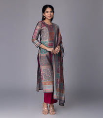 Grey & Magenta Printed Festive Kurta Set-RC5586