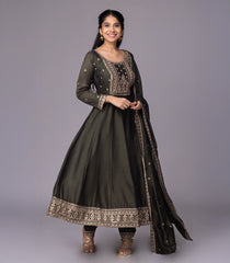 Olive Green & Gold Embroidered Festive Anarkali Set-RC5597