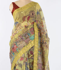 Cardamom Green Woven Art Chanderi Saree With Printed Lord Krishna Motifs-BL4522