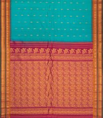 Cyan Handloom Gadwal Silk Cotton Saree With Buttas & Temple Border-GA0207