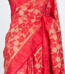 Dark Peach Woven Synthetic Tussar Silk Saree With Floral Vine Motifs-BL4193