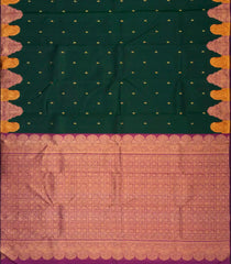 Bottle Green Handloom Korvai Kanchipuram Silk Saree With Buttas-KA12217