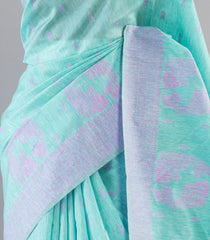 Turquoise Woven Art Linen Saree With Floral Motifs-BL3929