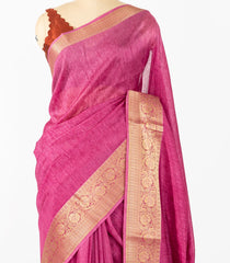 BubbleGum Pink Woven Synthetic Dola Silk Saree With Floral Motifs In Zari Border-BL4429