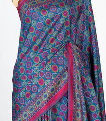Blue Woven Synthetic Manipuri Saree With Printed Floral Motifs-BL4163