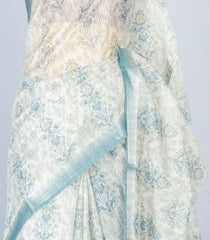 Off White Woven Synthetic Jute Saree With Printed Floral Motifs-BL4171