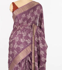 Lilac Woven Synthetic Dola Saree With Printed Floral Motifs-BL4507