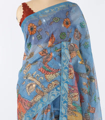 Light Blue Woven Art Chanderi Saree With Printed Kalamkari Motifs-BL4524