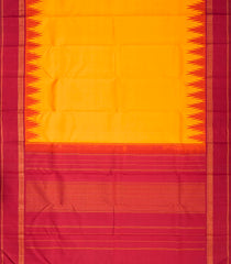 Mango Yellow Handloom Korvai Kanchipuram Silk Saree With Temple Border-KA12219