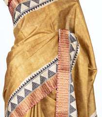 Beige Woven Art Tussar Silk Saree With Printed Floral Motifs-BL4199