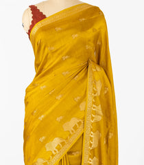 Mustard Woven Synthetic Dola Silk Saree With Lion Motifs -BL4440