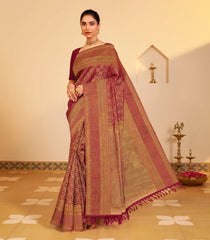 Crimson Handloom Kanchipuram Silk Saree With Annam Chakaram Motifs-KA15634