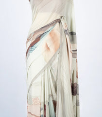 Taupe Woven Synthetic Georgette Saree With Printed Abstract Motifs-BL4213