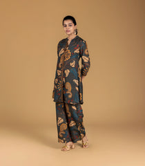 Dark Grey Kalamkari Inspired Printed Co-Ord Set-CO5013