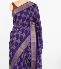 Violet Woven Synthetic Dola Saree With Printed Floral Motifs-BL4503