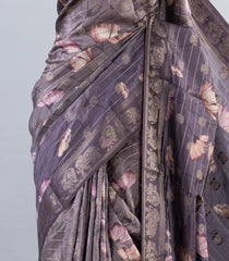 Lilac Woven Art Tussar Saree With Printed Floral Motifs-BL3948