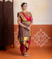 Crimson Handloom Kanchipuram 9 Yards Silk Saree With Annam Buttas-KA15747