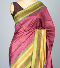 Dusty Pink Woven Synthetic Dupion Saree With Contrast Border-BL4343
