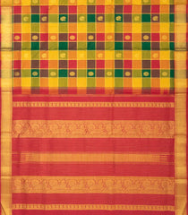 Multi Colour Handloom Kanchipuram 9 Yards Silk Saree With Checks & Buttas-KA12260