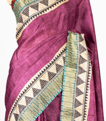 Lilac Woven Art Tussar Silk Saree With Printed Floral Motifs-BL4200