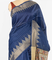 Dark Blue Woven Synthetic Tussar Saree With Printed Madhubani Motifs-BL4532