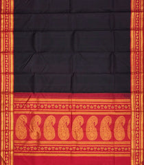 Black Handloom Korvai Kanchipuram Silk Saree With Crimson Border-KA12377