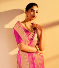 Hot Pink Handloom Kanchipuram Silk Saree With Rudraksham Motifs-KA15217