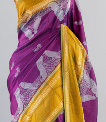 Magenta Woven Art Dupion Saree With Printed Bird Motifs-BL3937