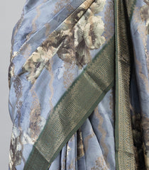 Grey Woven Art Tussar Saree With Printed Floral Motifs-BL3963