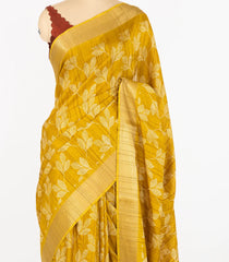 Mustard Woven Synthetic Dola Saree With Printed Floral Motifs-BL4506