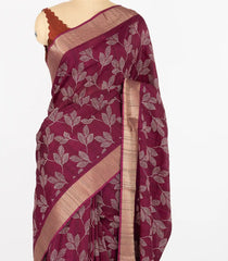 Magenta Woven Synthetic Dola Saree With Printed Floral Motifs-BL4504