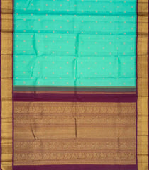 Turquoise Handloom Korvai Kanchipuram Vaira Oosi Stripes Silk Saree-KA12383