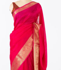 Hot Pink Woven Synthetic Dola Silk Saree With Floral Motifs In Zari Border-BL4427