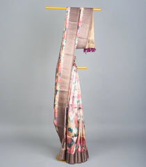 Cream Woven Synthetic Tussar Silk Saree With Printed Floral Motifs-BL3660